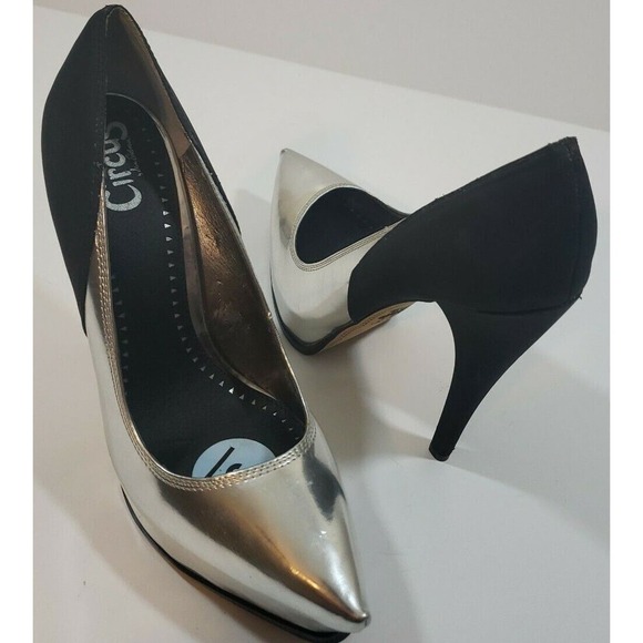 Circus by Sam Edelman~Woman Size 9~ Black/Silver Evening Platform Heel Shoes NEW - Picture 4 of 12